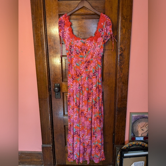 NWT Free People Gorgeous Pink Orange Embroidered Slit Dress Small - Picture 2 of 13